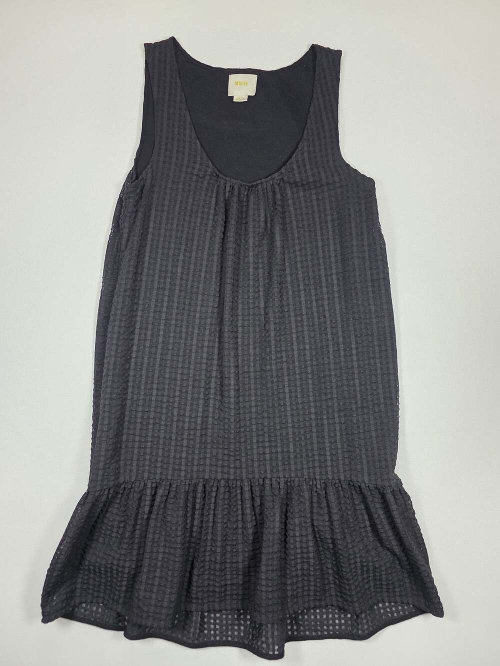 Maeve Anthropologie Melanie Dress Black Waffle Texture Ruffle Hem Sleeveless S
